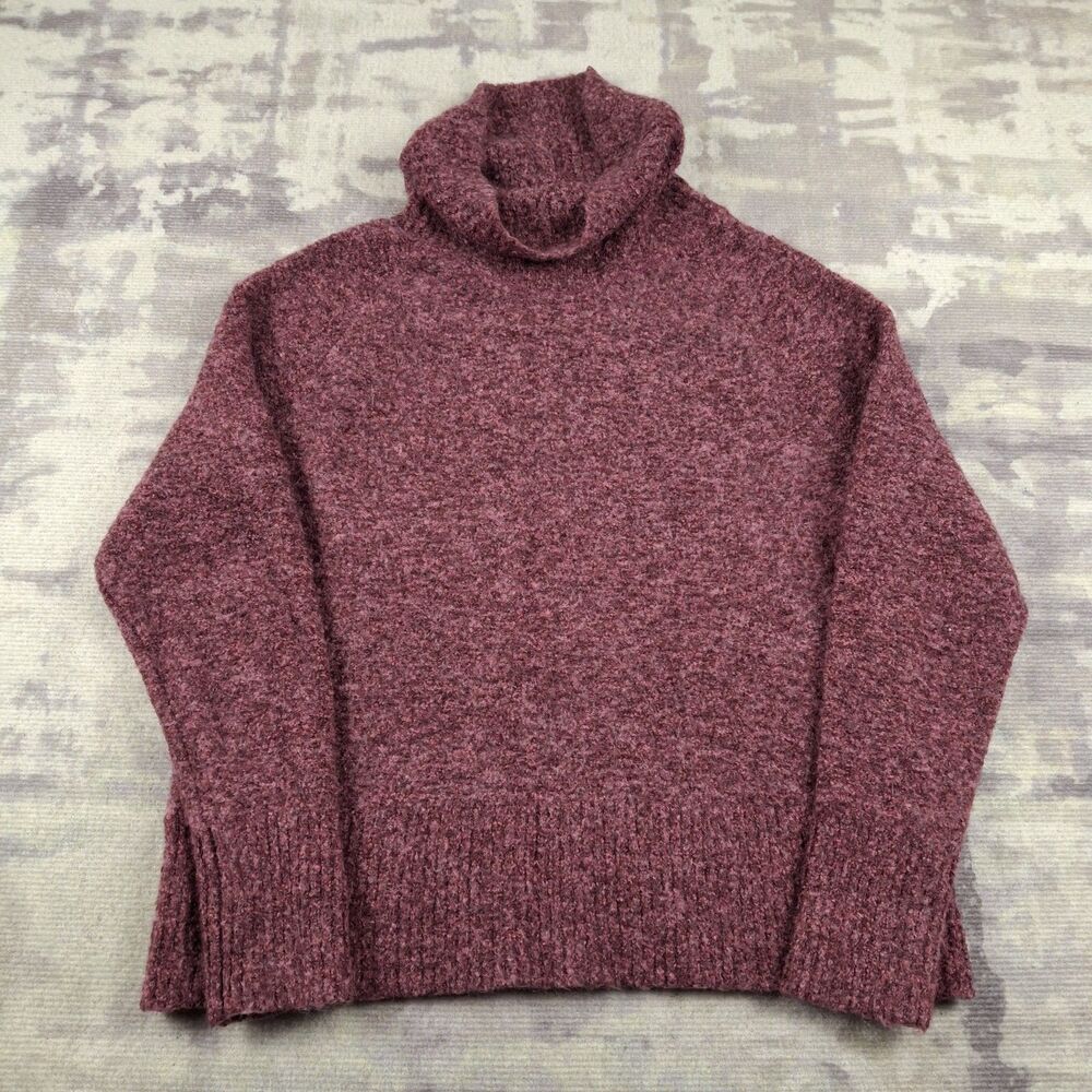 LL Bean Mohair Merino Wool Blend Sweater Womens L Berry Pink Cowl Neck 508088